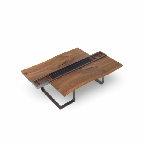 Rectangular coffee table with metal base