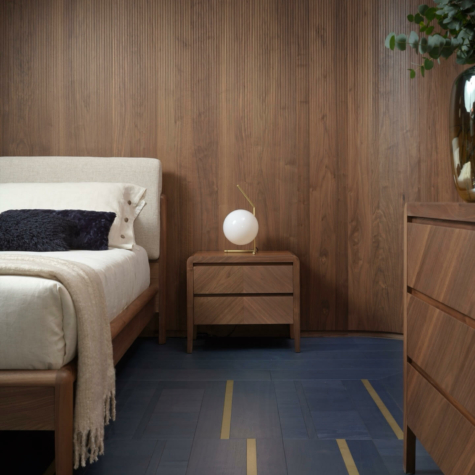 Bedside table with 2 drawers and herringbone inlaid fronts