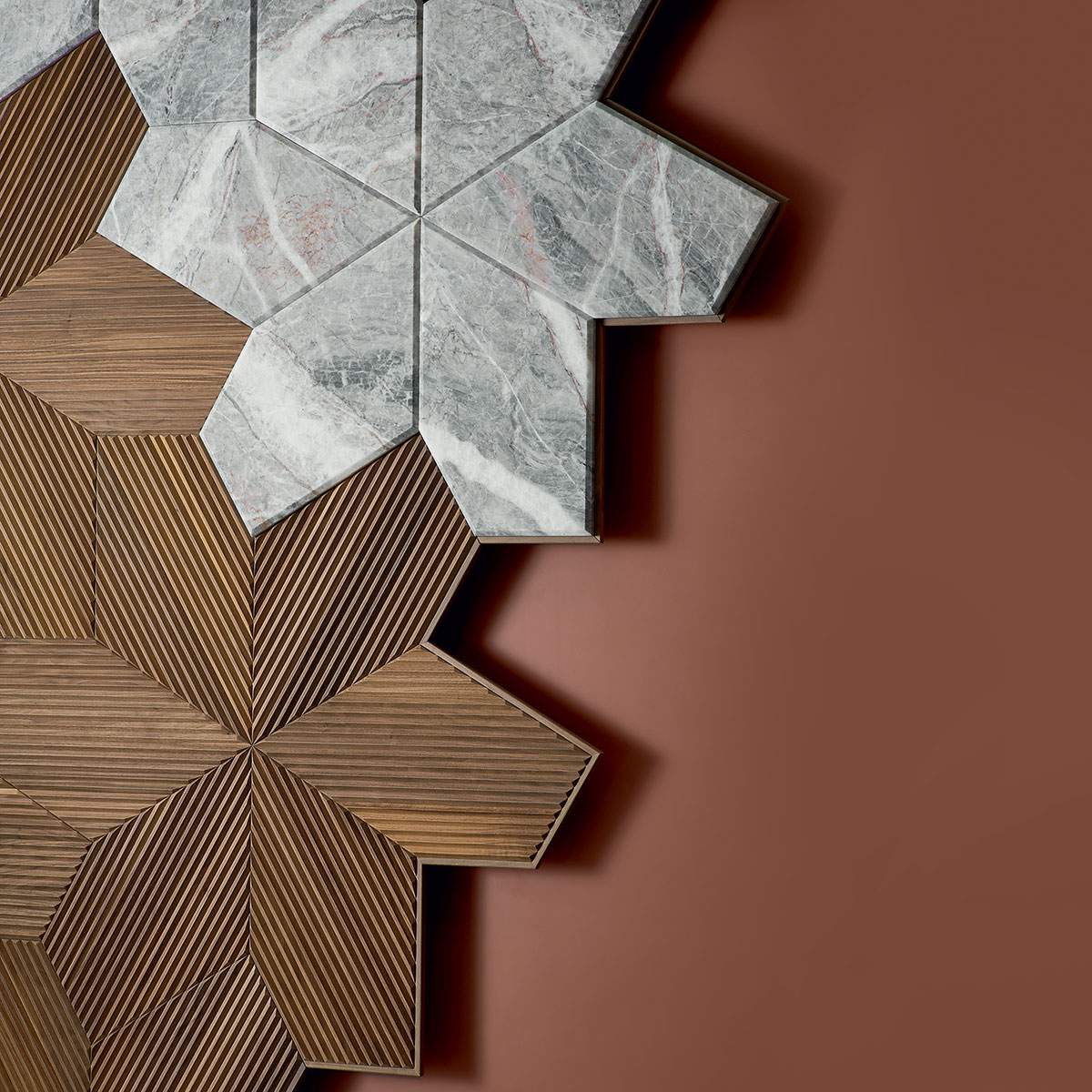 Azalea modular geometric wood floor. Design Panels. - Foglie d'Oro